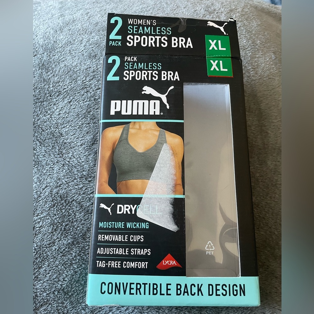 Puma XL Seamless Sports Bra 2-Pack in Black and White
